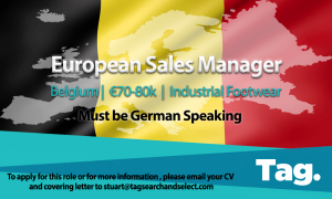 European Sales Manager, Industrial Footwear, Belgium, €70-80k